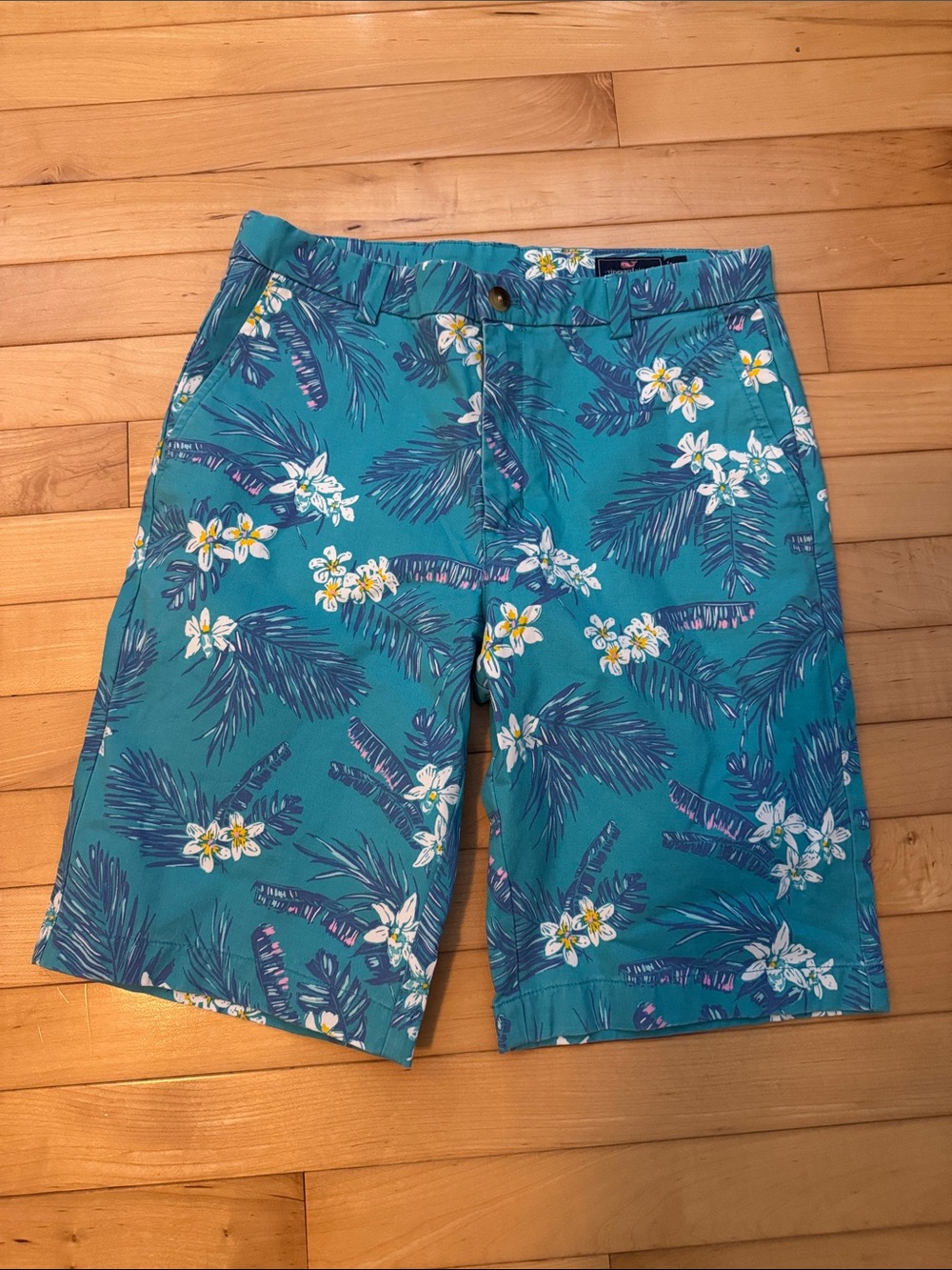 Youth boys Vineyard Vines Teal Blue Tropical Floral Hawaiian Shorts size 16
EUC